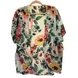 Point Floral Sheer Kimono Cardigan One Size Lightweight Boho Layer